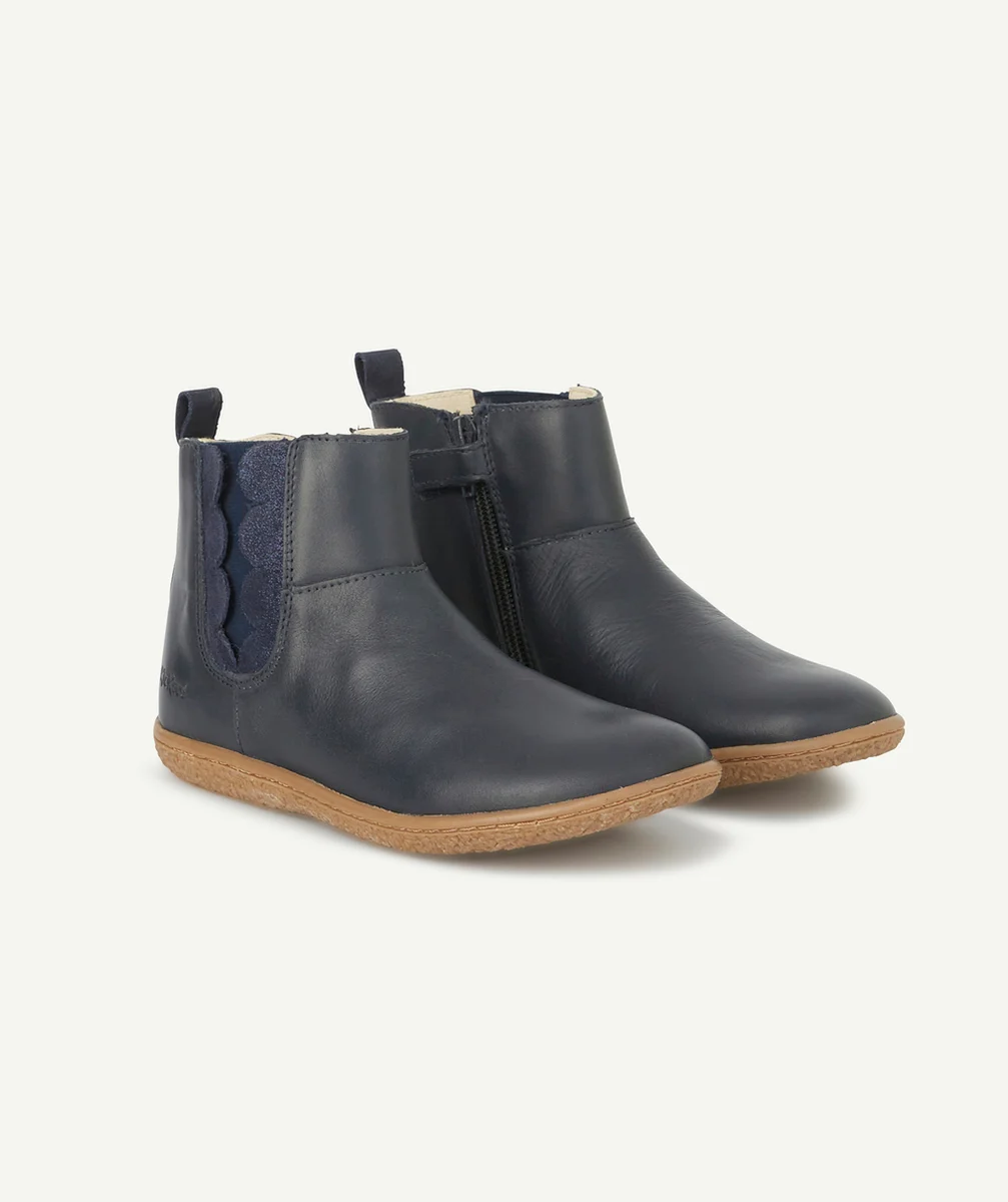 KICKERSBOTTINES FILLE EN CUIR BLEU MARINE AVEC FANTAISIES BRILLANTES