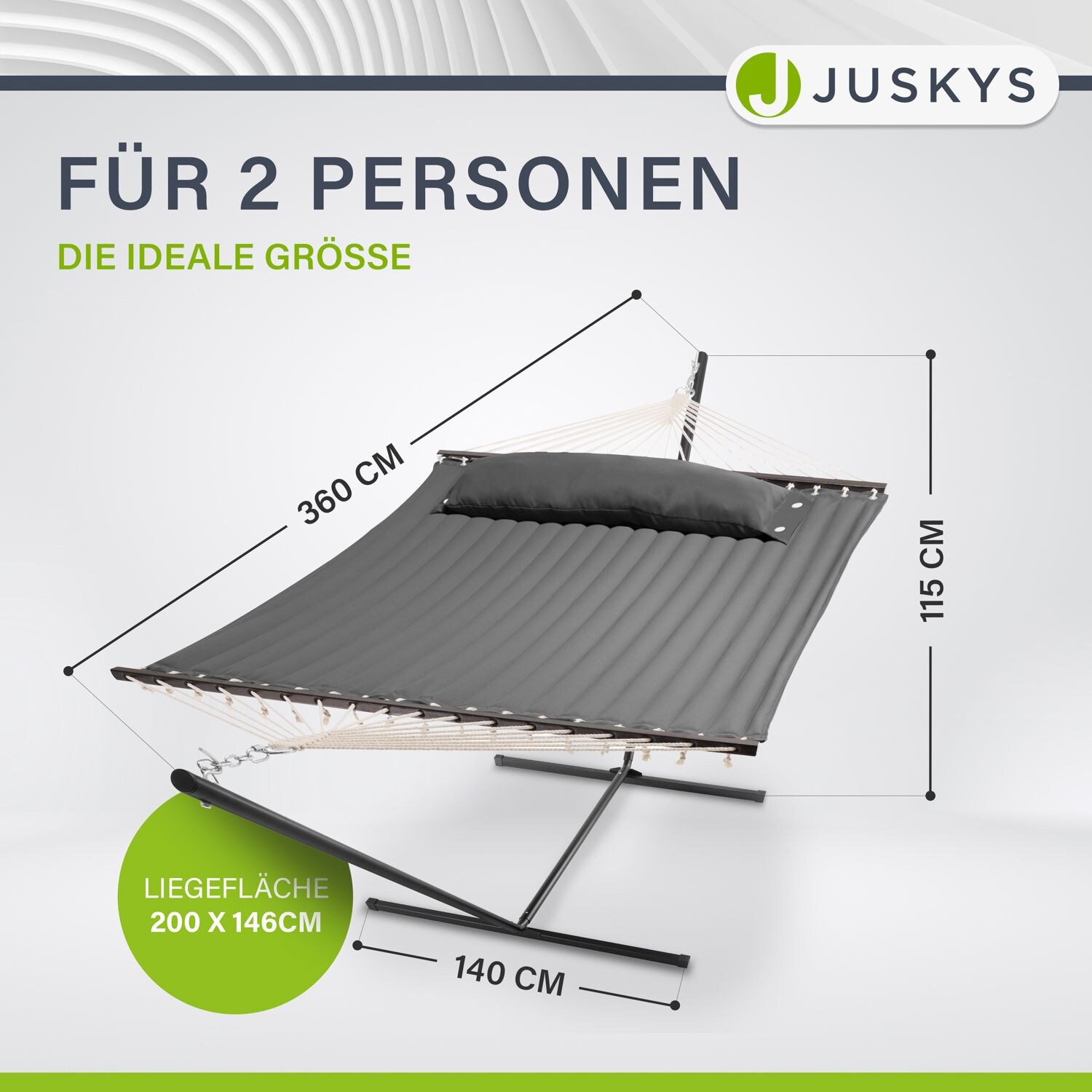 Juskys Hängematte Cata mit Gestell und Kissen - Doppelhängematte für 2 Personen - 200kg - Anthrazit