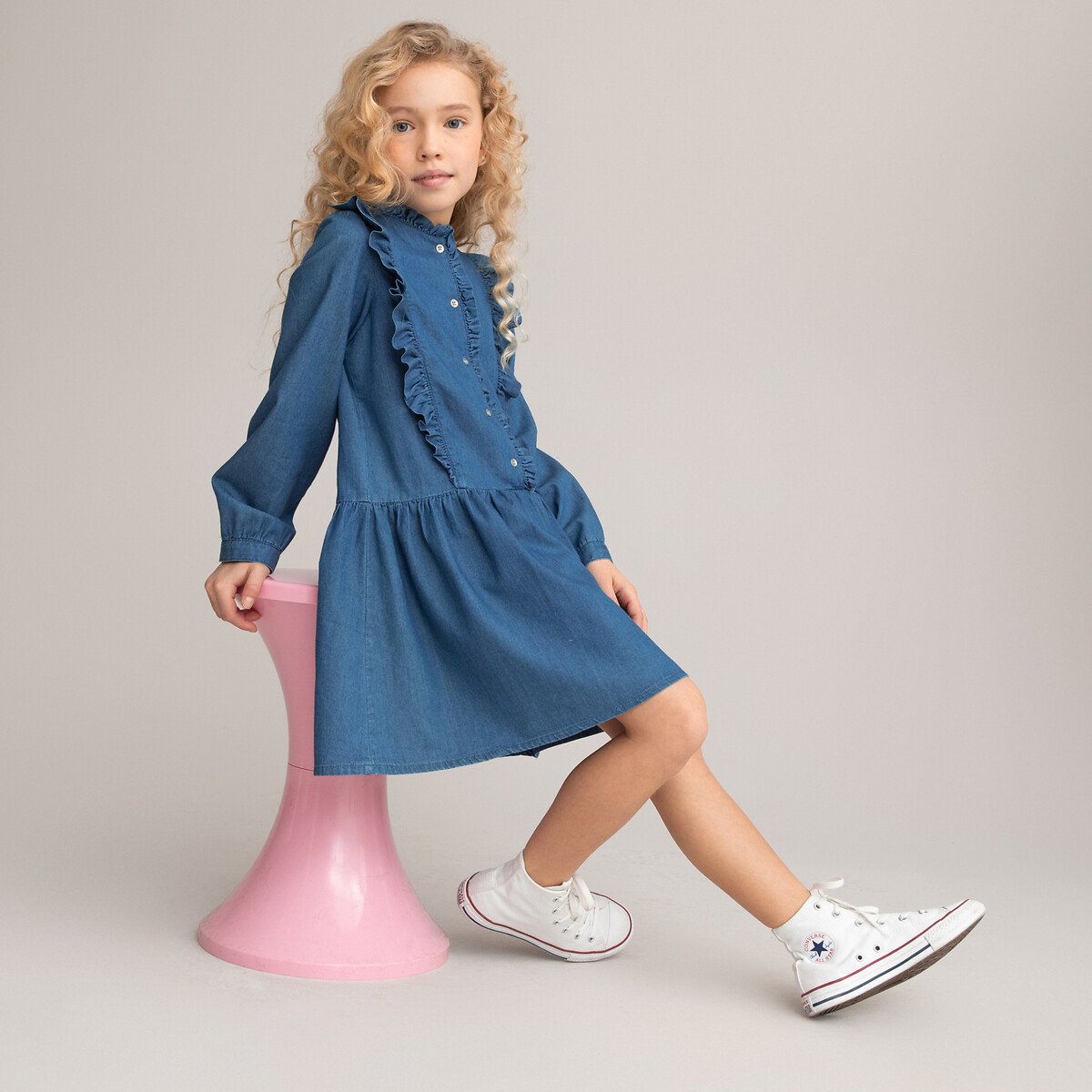 COLEÇÕES LA REDOUTE<br>Vestido jeans com babados