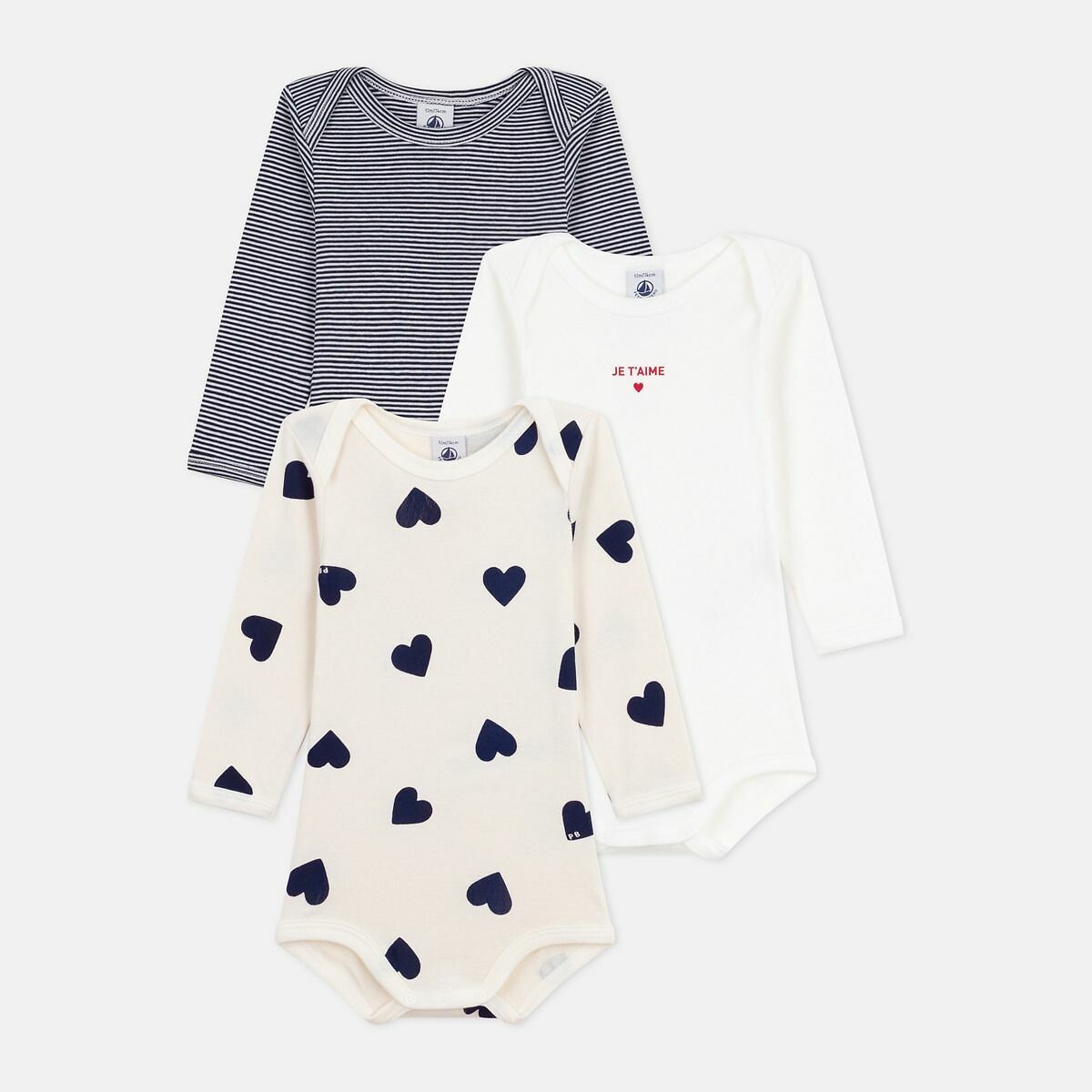 PETIT BATEAU<br>Conjunto de 3 bodies de manga comprida