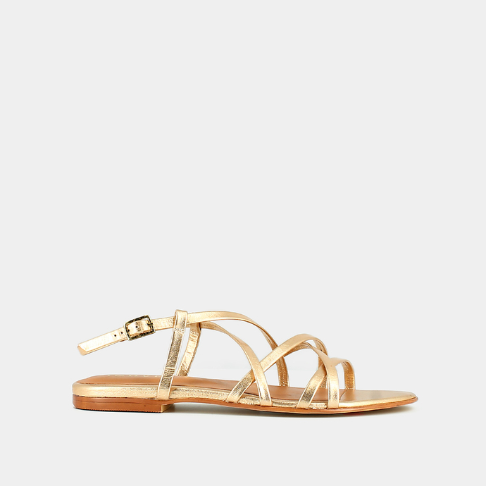 Sandales à brides croisées  en cuir métallisé platine