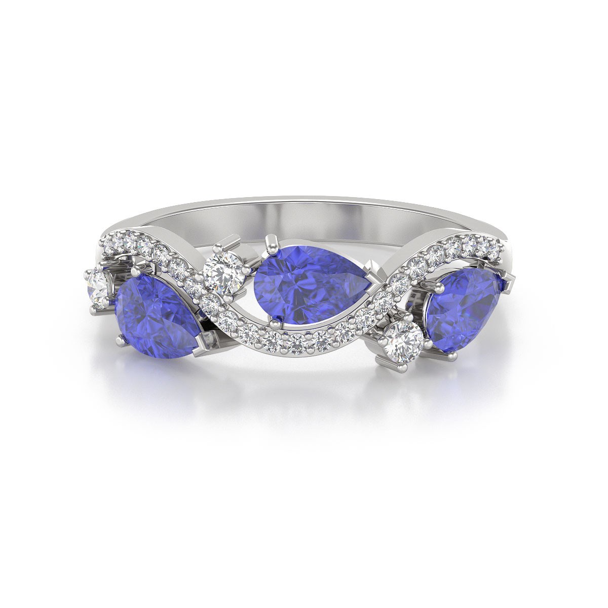 Bague ADEN Or 585 Blanc Tanzanite et diamants 2.51grs