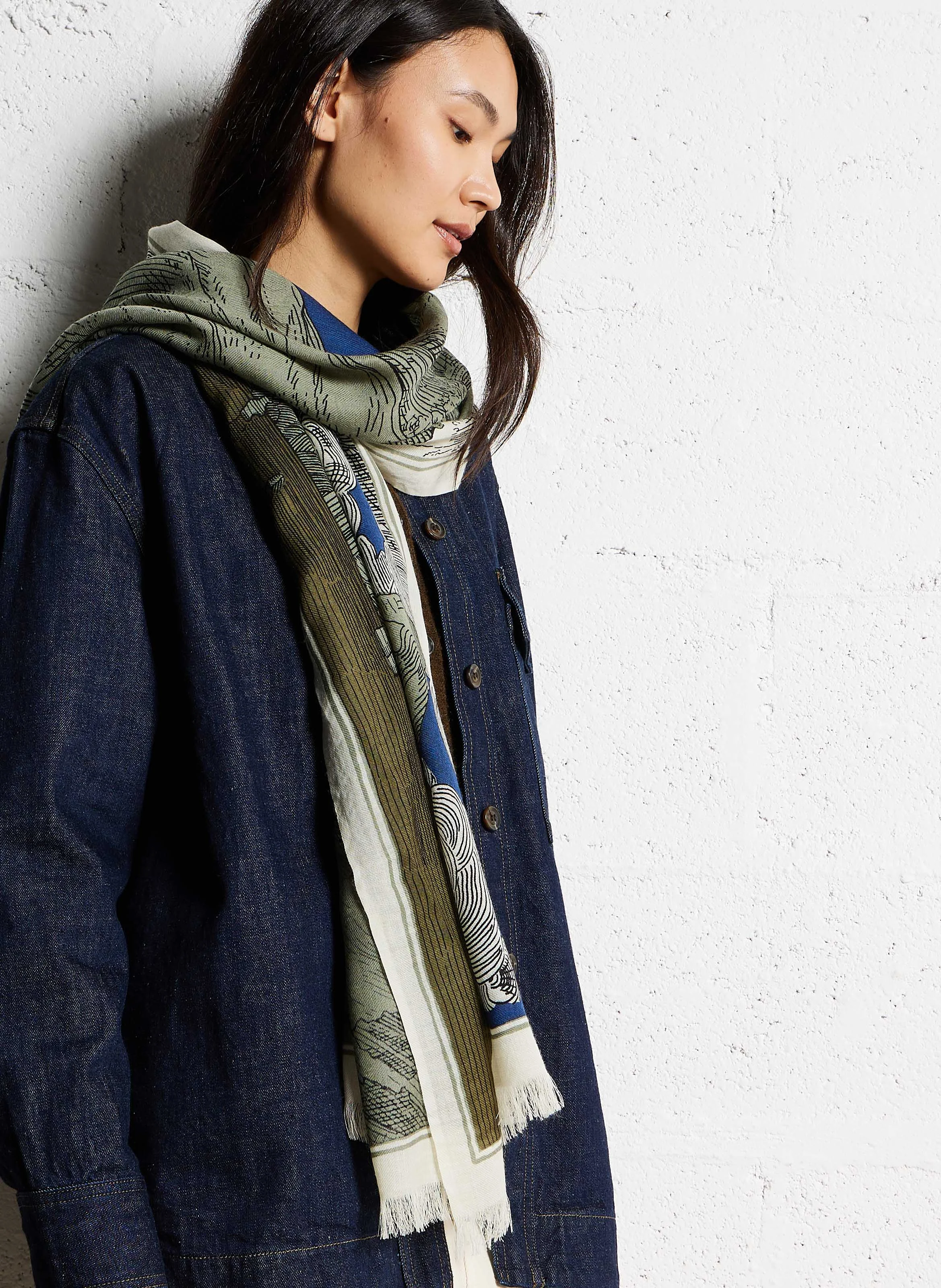 MONTANA - Foulard imprimé en laine | Kaki