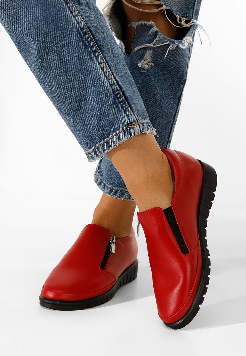 Chaussures casual femme en cuir rouges Vichy