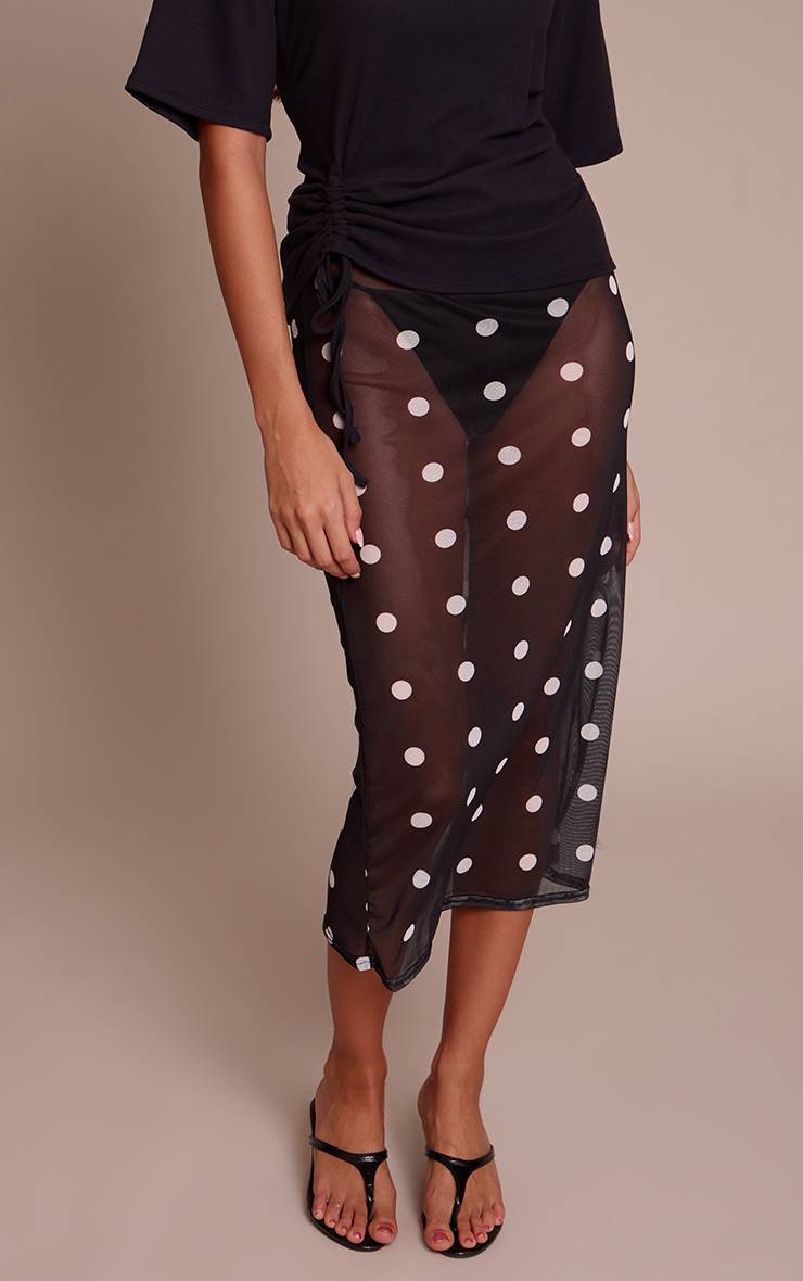 Noir Jupe Midi En Mesh À Pois