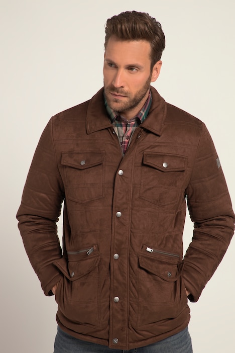 Steppjacke, Outdoor, Mikro-Suede, Hemdkragen, viele Taschen, warm gefüttert