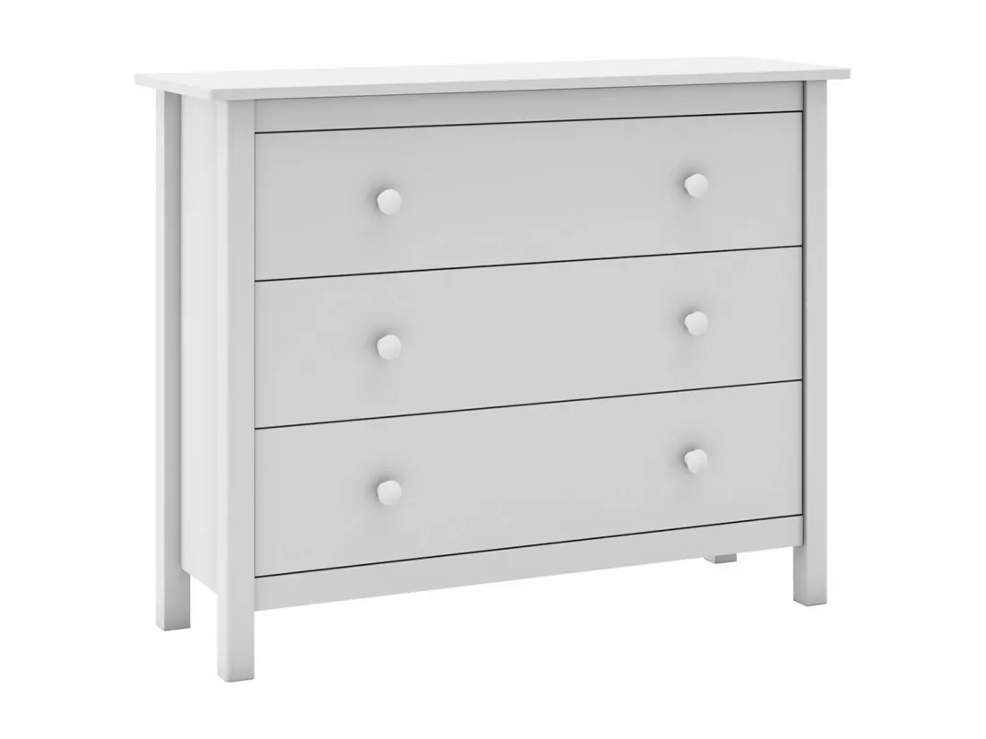 DAVA - Commode 3 Tiroirs en Pin Massif Blanc