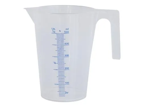Målebæger 0.5 ltr Åben hank Blød plastik PP,96 stk/krt