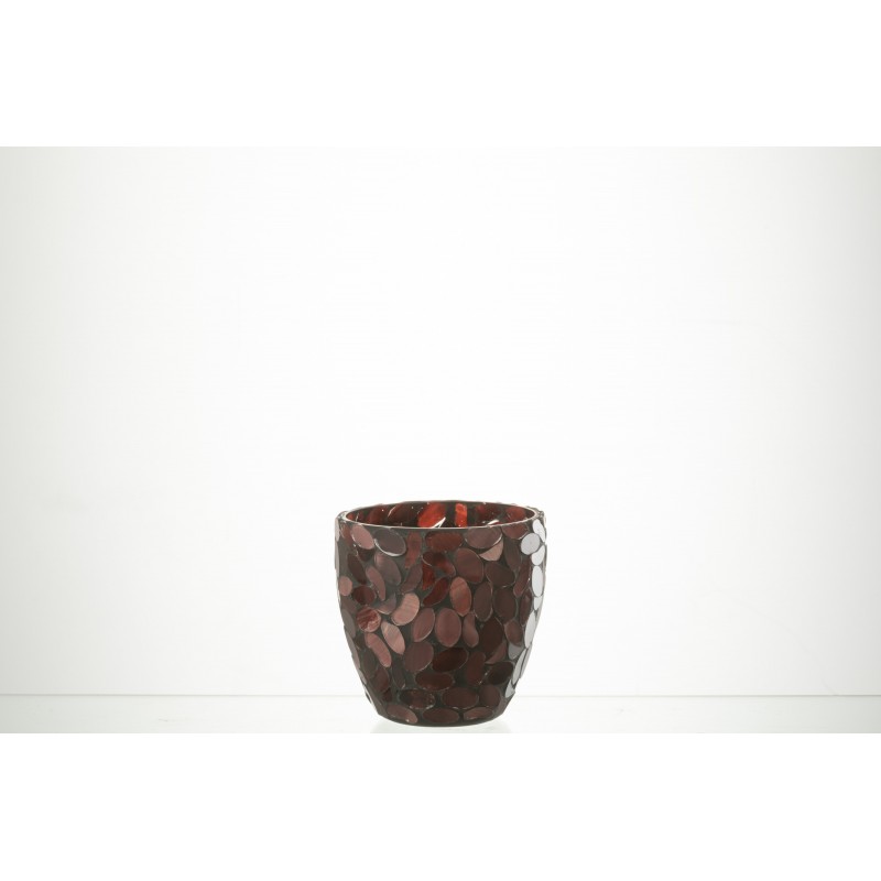 Photophore en verre bordeaux 10x10x11 cm
