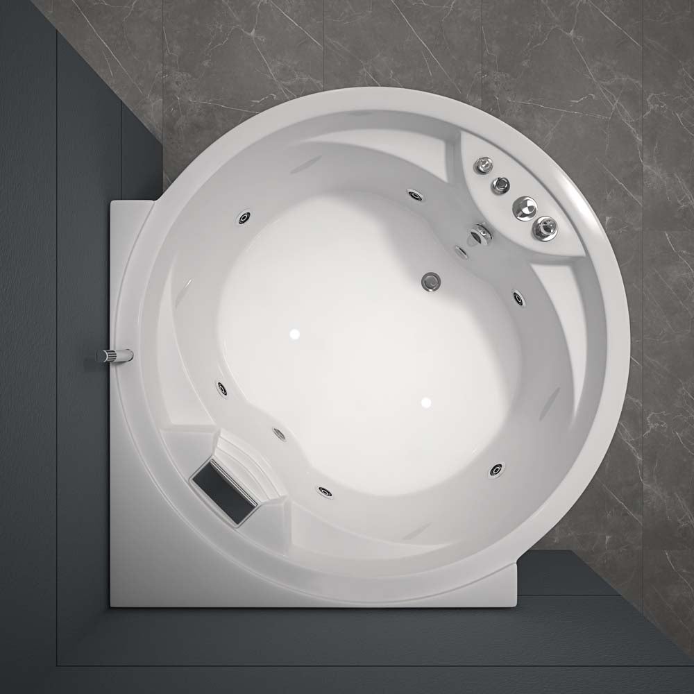 Home Deluxe - Whirlpool - GALOS - Wit, Afmetingen: 149 x 149 x 64 cm - incl. waterval, lichttherapie en handdouche | Hoekbad voor 2 personen, binnenbad