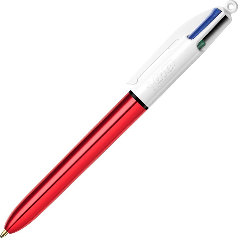 Stylo bille 4 couleurs Bic Shine rétractable pointe 1 mm - écriture moyenne - Boite de 12