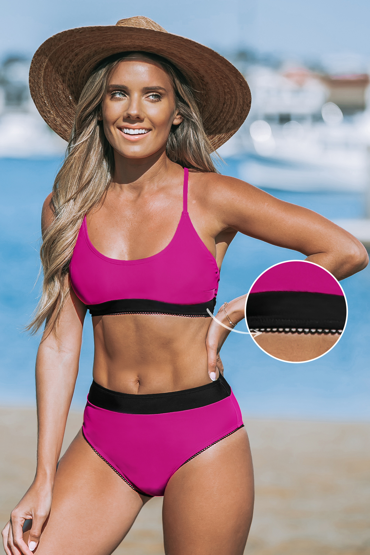 Bikini à bloc de couleur fuchsia et noir