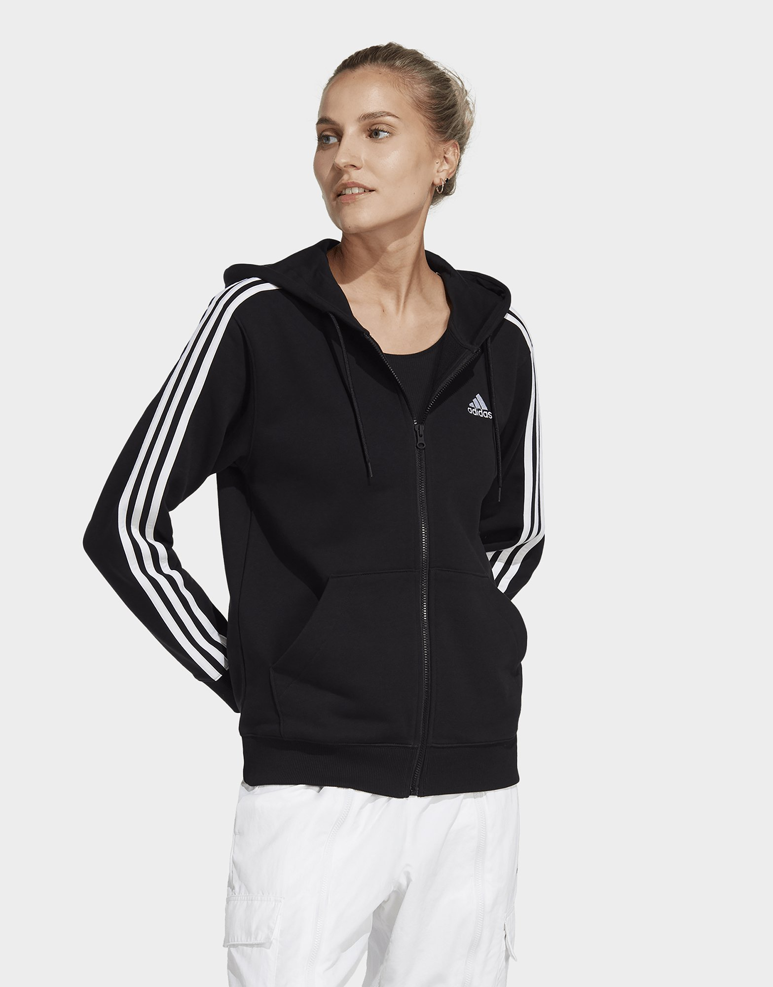 adidas Veste à capuche entièrement zippée en molleton à coupe standard Essentials 3-Stripes