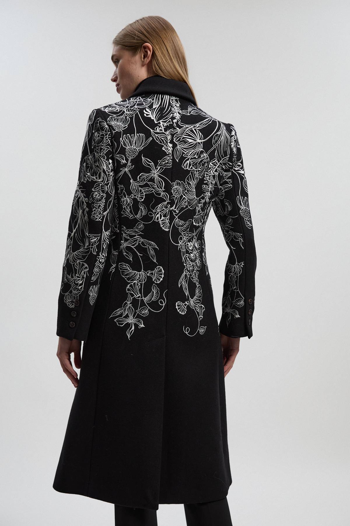 KarenMillen Manteau Croisé en Laine à Broderies Florales