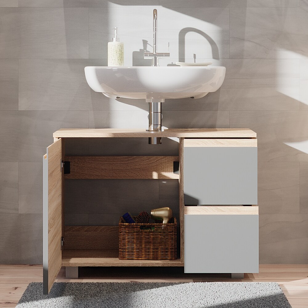 Vicco Waschtischunterschrank Waschbeckenunterschrank Badschrank J-shape Sonoma Anthrazit modern 80x61cm Badezimmer Schrank Badmöbel Schranktür Schrankschublade Aufbewahrung