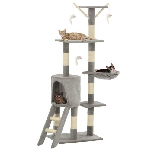 Arranhador para gatos com poste de sisal, cinza