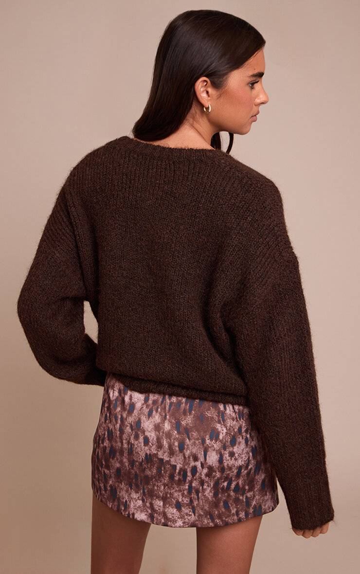 Marron Mini-jupe Taille Haute Évasée En Tissu Tissé