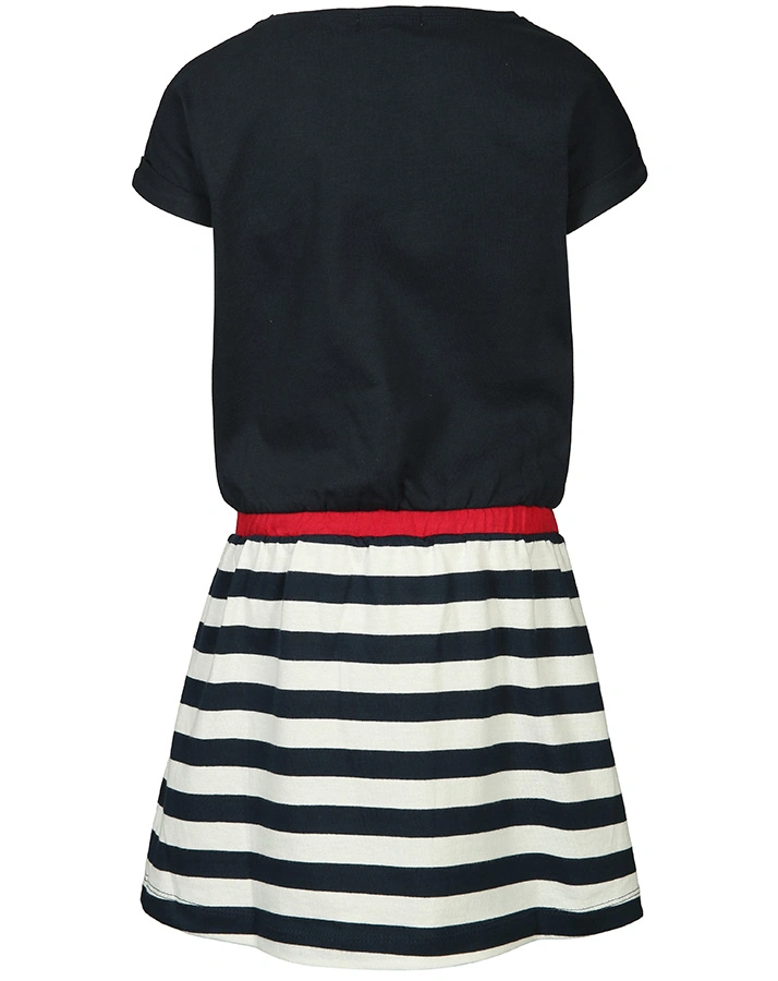 Kurzarm-Kleid HERZ DETAIL gestreift in blau/rot