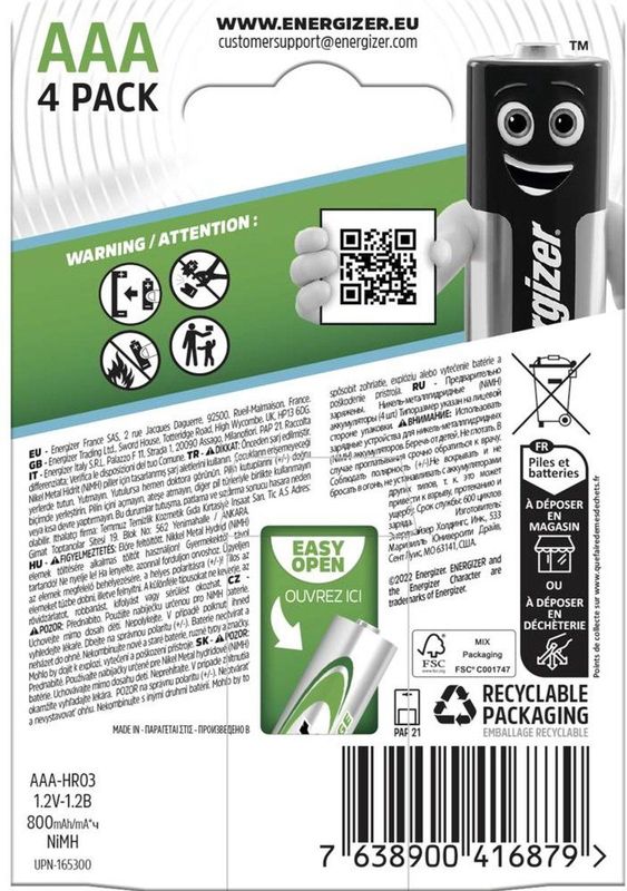 Energizer - Extreme - Oplaadbare Batterijen - AAA - 800 mAh - Nikkel-metaalhydride