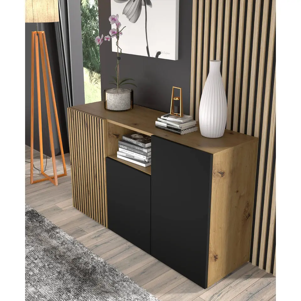 AURIS dressoir 3D 135 cm artisan eiken / zwart mat