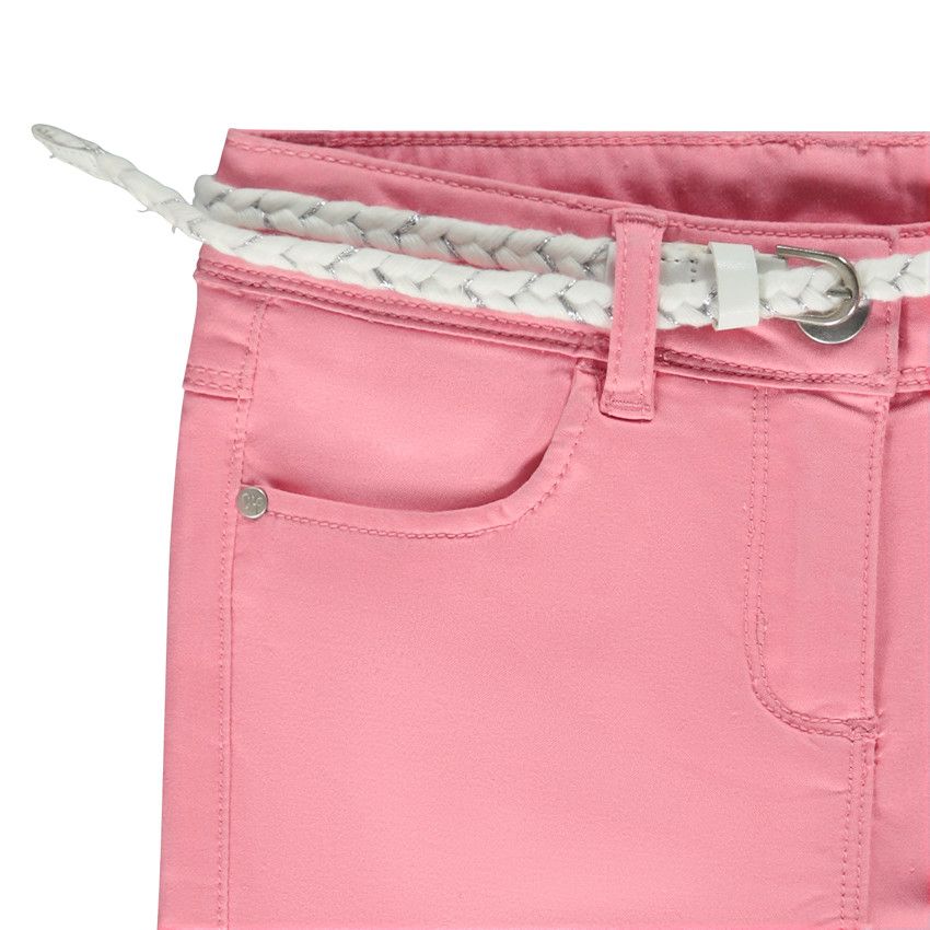 Pantacourt uni avec ceinture tressée pour fille - Multicolore