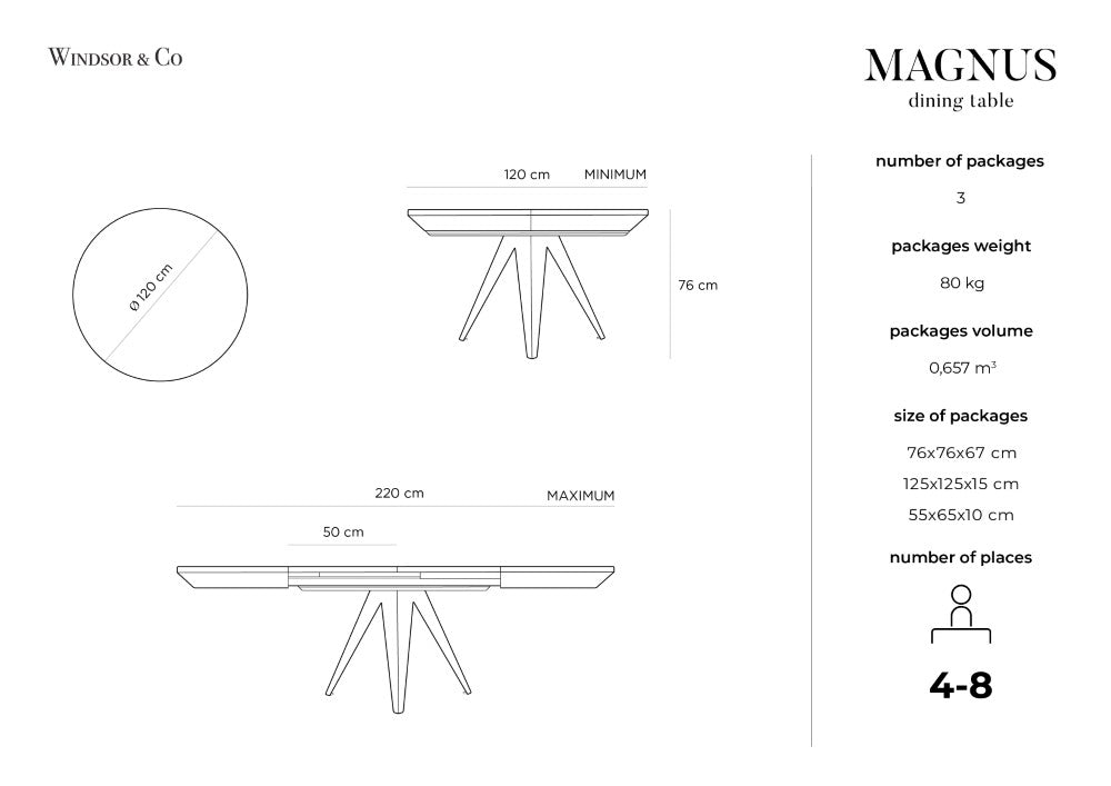 Windsor & Co Magnus Eettafel Uitschuifbaar Ã 120/220 cm - Naturel Eiken