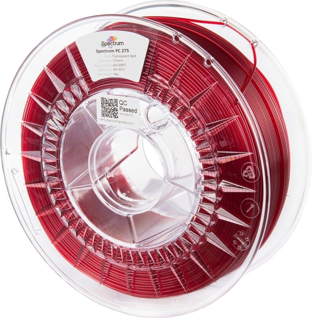 Spectrum  PC 275 Transparent Red, 1,75 mm / 1000 g    Mechanische Stärke & Präzision in Transparent Red