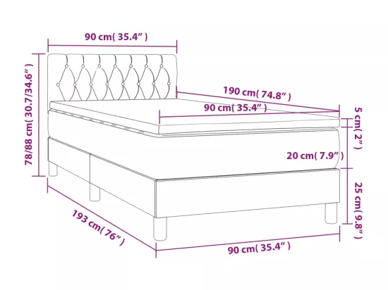 Sommier tapissier avec matelas et LED Gris foncé 90x190cm Tissu