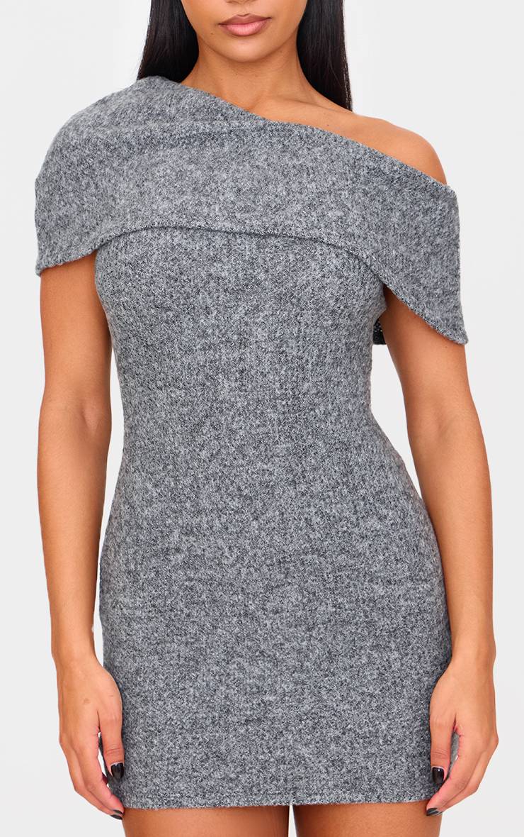Charbon Robe Moulante Asymétrique En Côtes Brossées