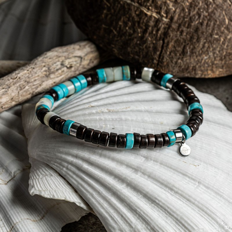 Bracelet Perles Heishi Turquoise Perles Coco Et Coquillage-XS-14cm