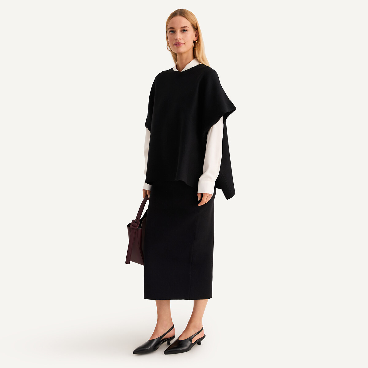 ANNE WEYBURN<br>Poncho de gola redonda em malha Milano
