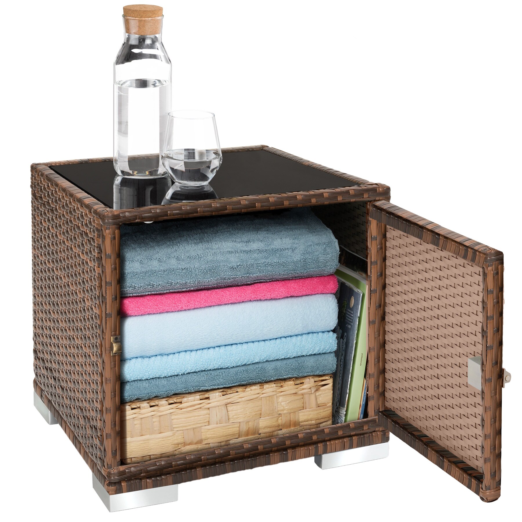tectake® 2er Set Rattan Sonnenliegen, mit Aluminiumgestell, 5-fach verstellbare Rückenlehne, Dicke des Polsters 7,5 cm, inklusive Schutzhülle