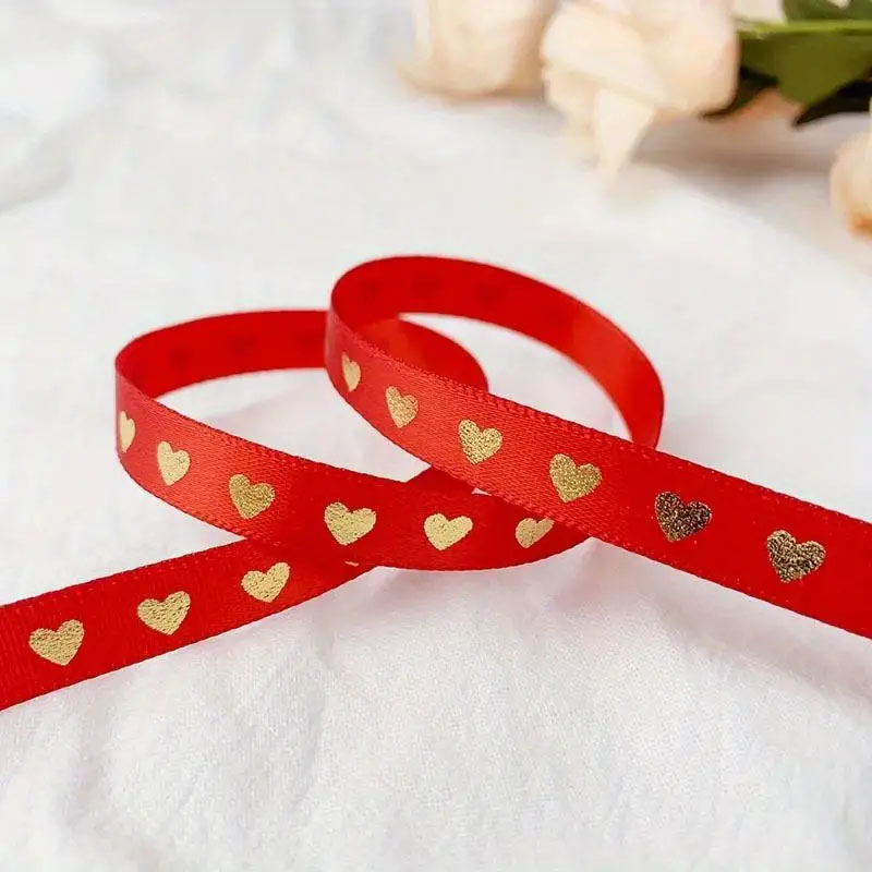 (1cmx35m) Geschenkband Satin Deko Band mit Herz Print - Rot