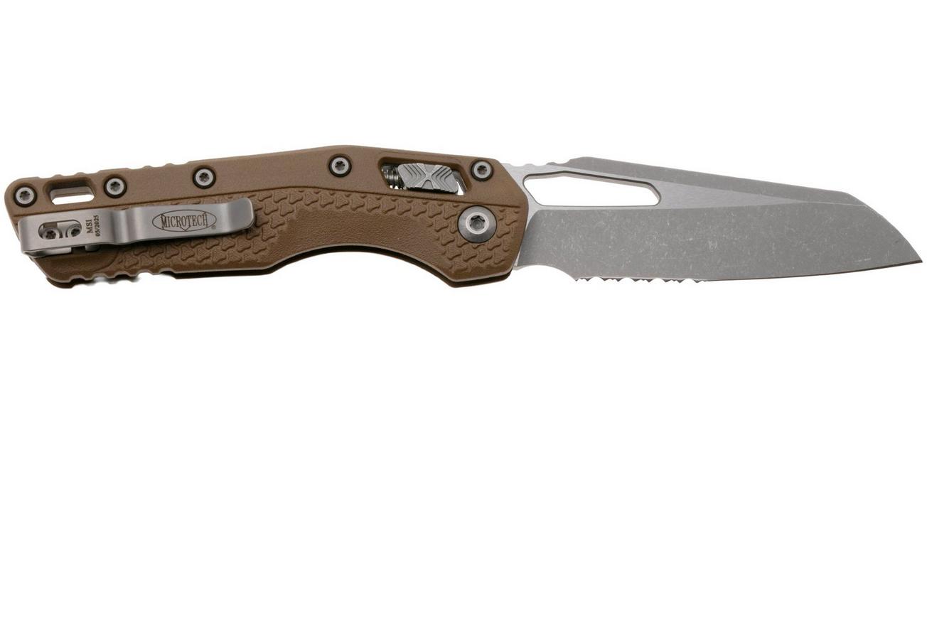 Microtech MSI Standard Issue 210T-11APPMDE, Apocalyptic Stonewashed M390MK, Tan Tri-Grip Polymer partly serrated zakmes