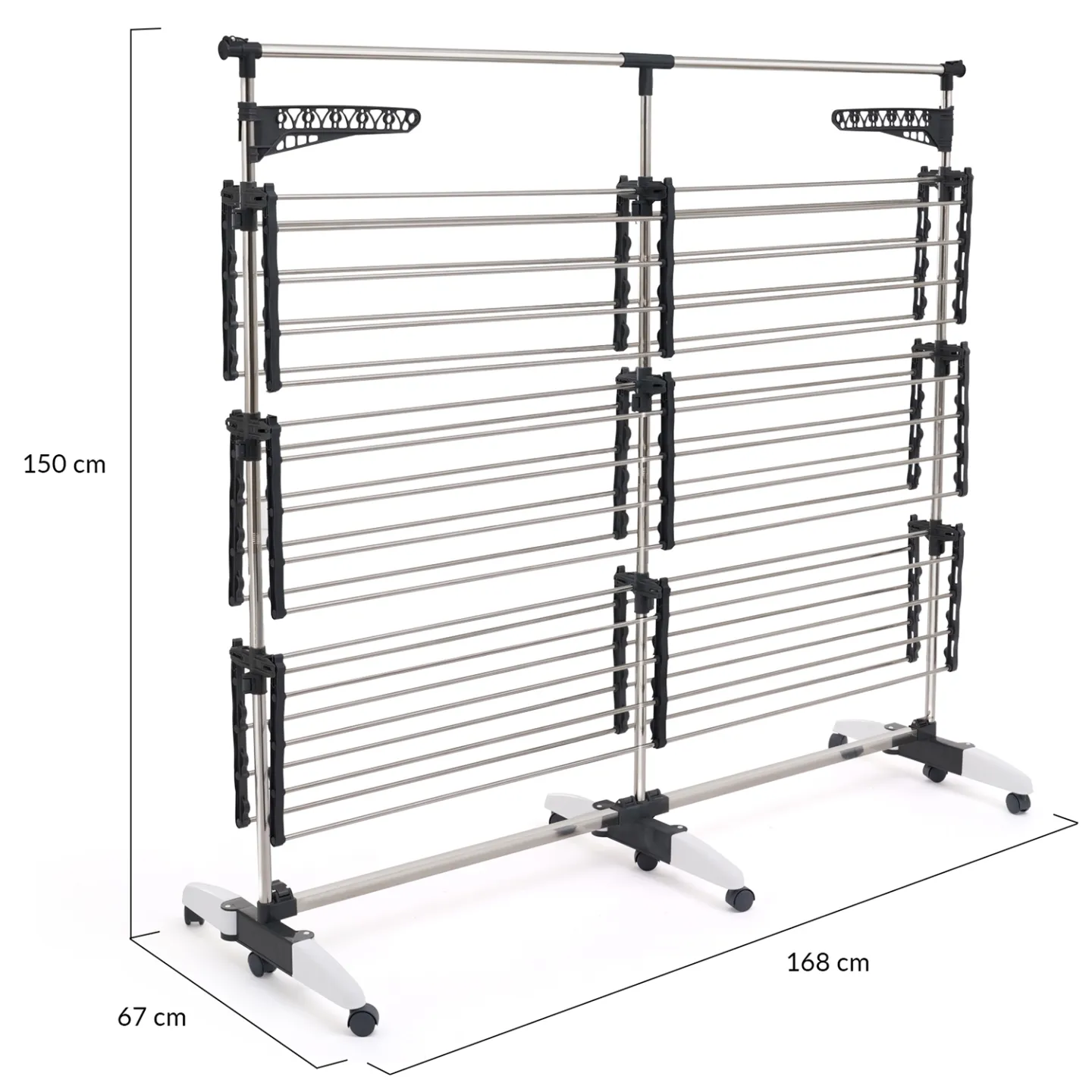 Séchoir à linge vertical pliable 3 niveaux SUPRA capacité 50M avec tringle télescopique blanc et gris