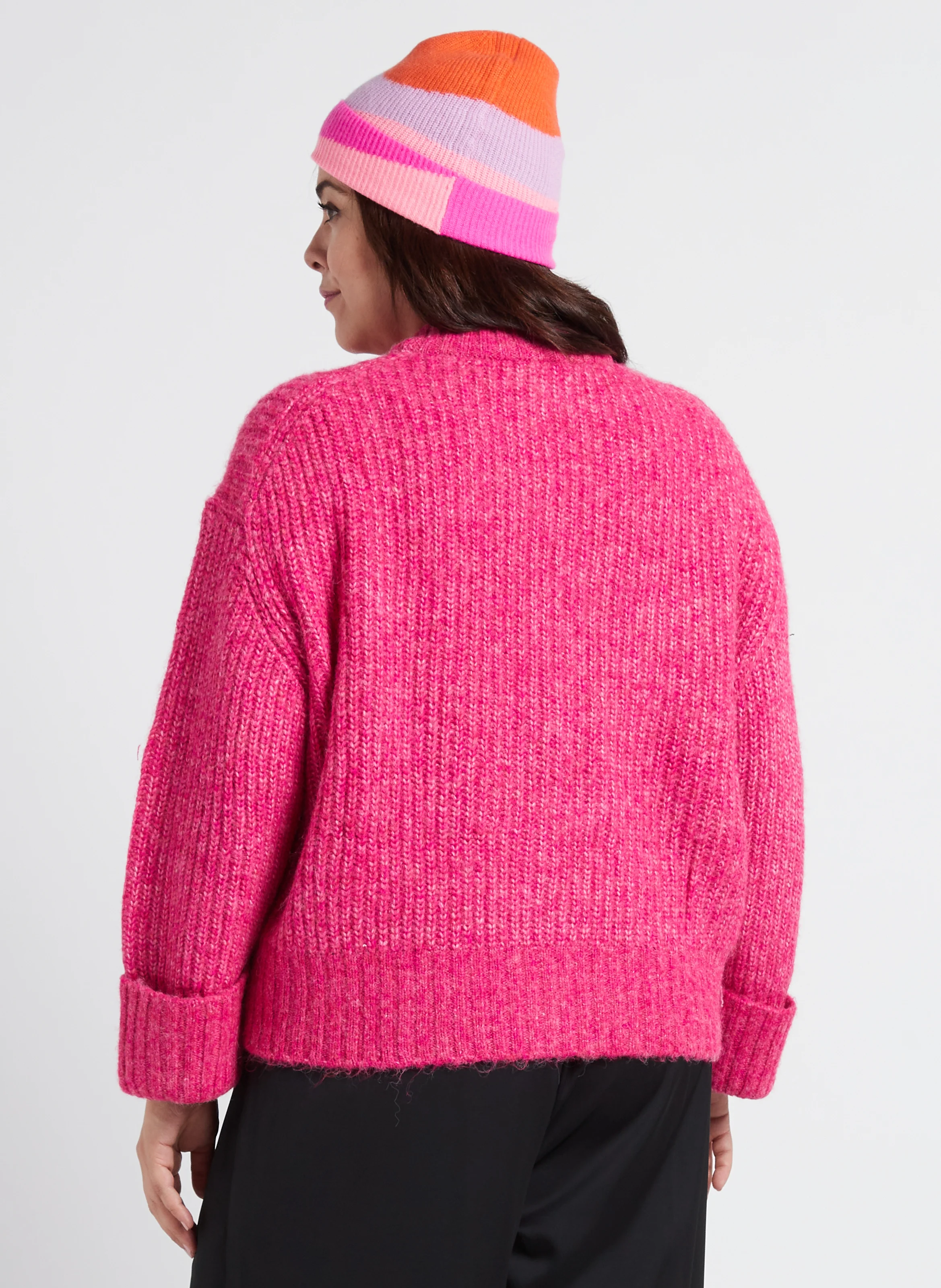 Pull ample col rond en maille mélangée | Rose