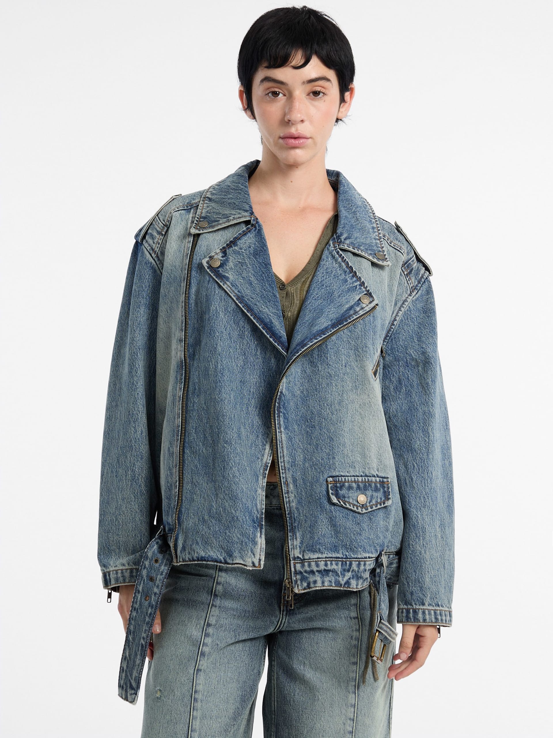 Jaqueta de couro jeans estilo motociclista GUESS Originals