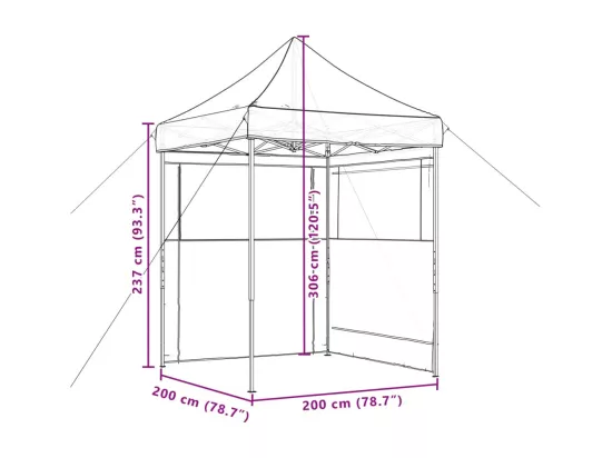 Tente de réception pliable escamotable 2 parois latérales noir