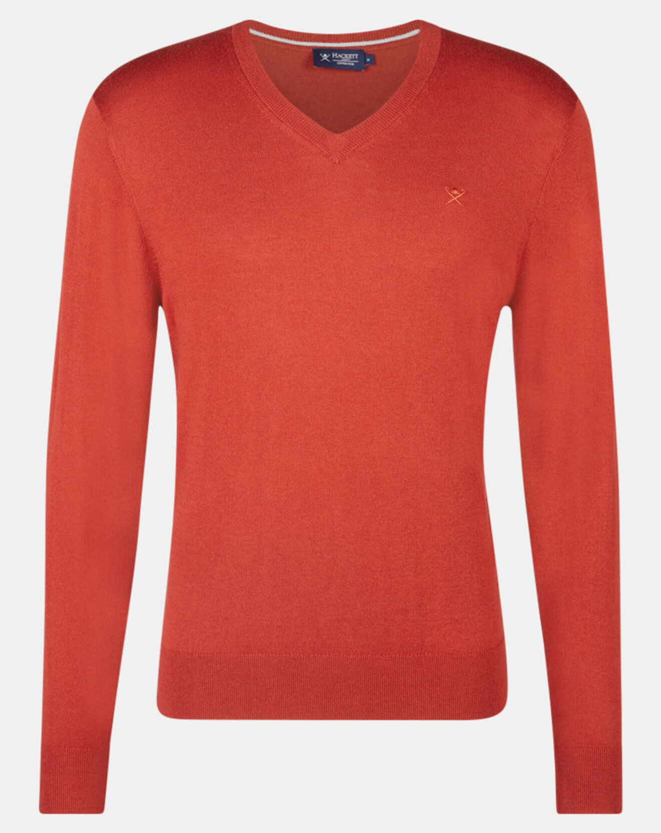 Hackett London Pull en Laine mélangée col V coudières orange/rouge
