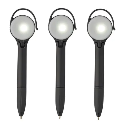Macma LED Kugelschreiber mit rotierendem, transparenten LED Kopf und Karabinerhaken, 3 Stück