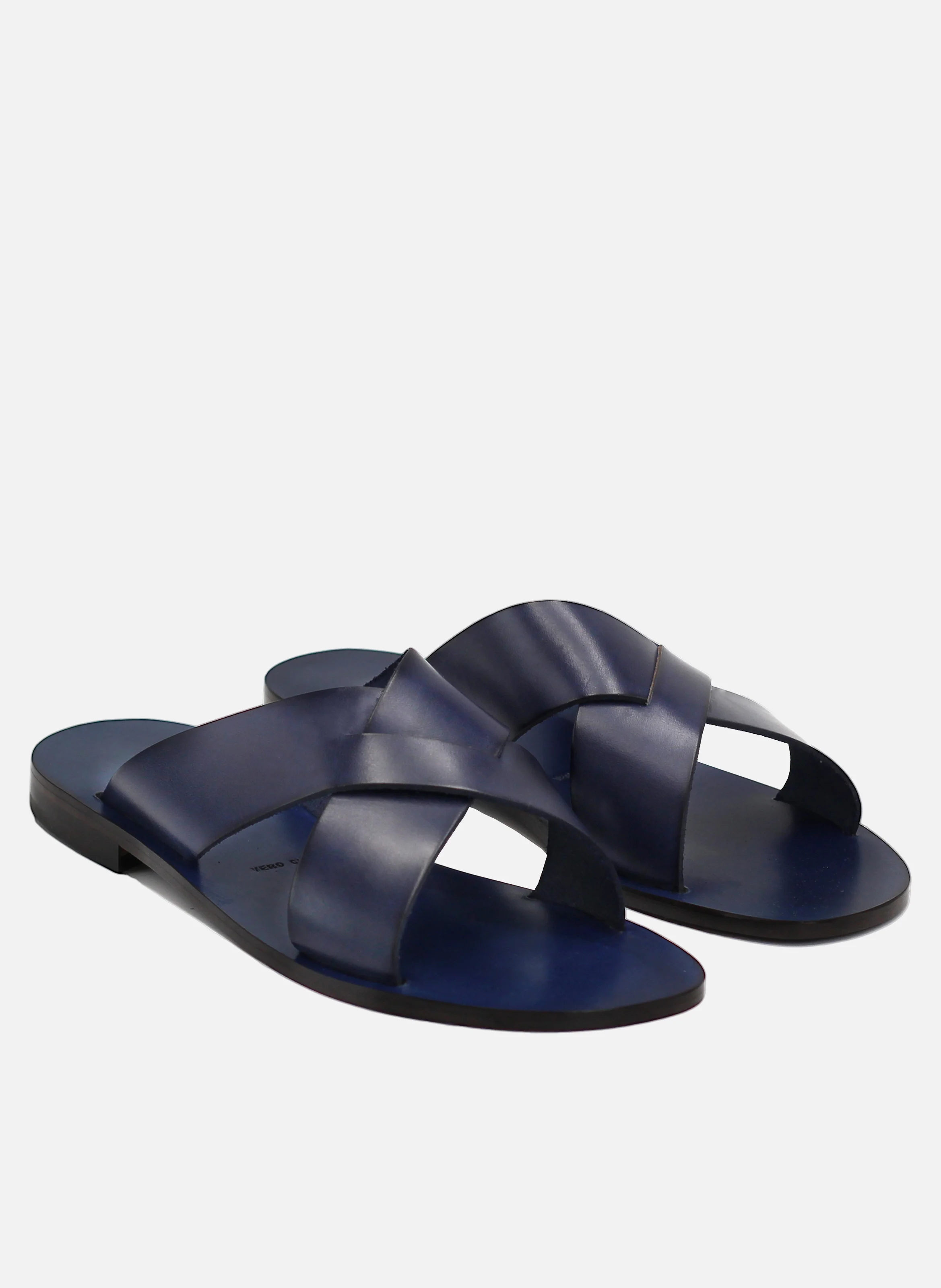 Mules plates cuir lisse | Bleu