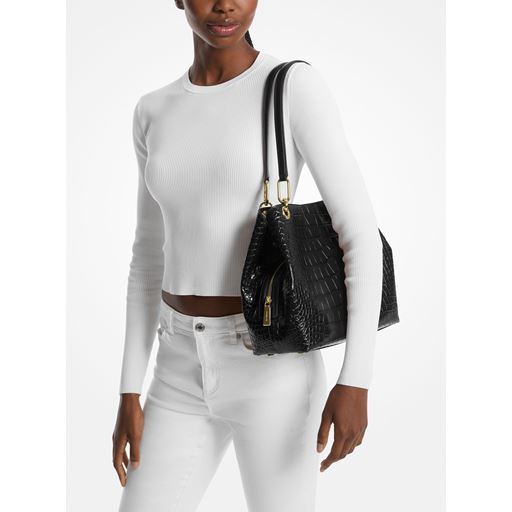 Michael Kors Kensington Large Crocodile Skuldertaske, Black