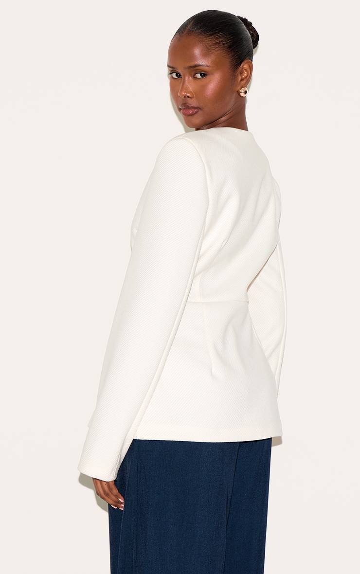Crème Blazer Long Sans Col Avec Boutons