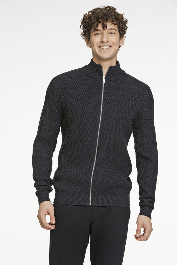 Lindbergh Zip through structure cardigan Dk navy mel