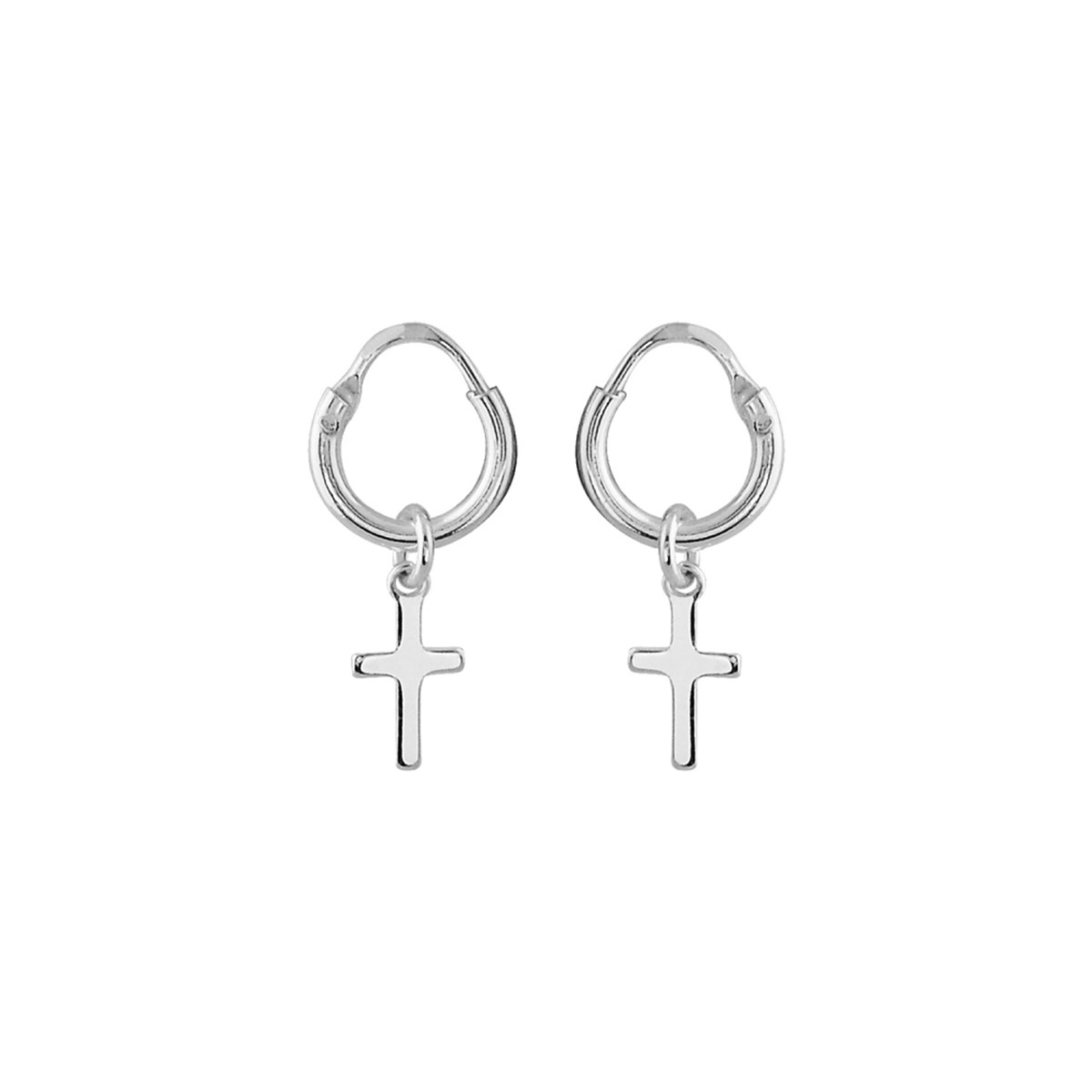 Créoles lisses Pampille croix - Argent