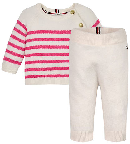 Tommy Hilfiger S?t - Blåse/Bukser - Strik - Ivory Petal/Stripe