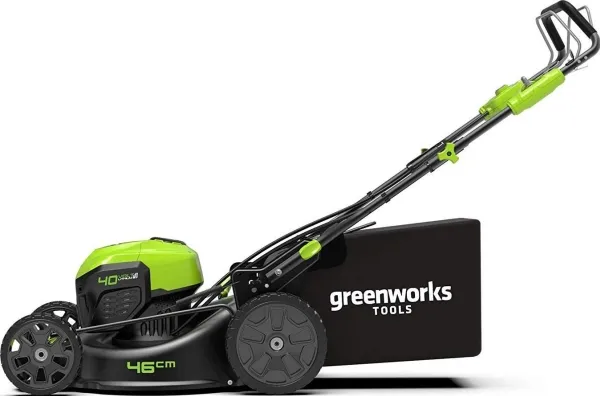 Greenworks GD40LM46SP, Skubbe plæneklipper, 750 m², 46 cm, 2,5 cm, 7 mm, 4 hjul