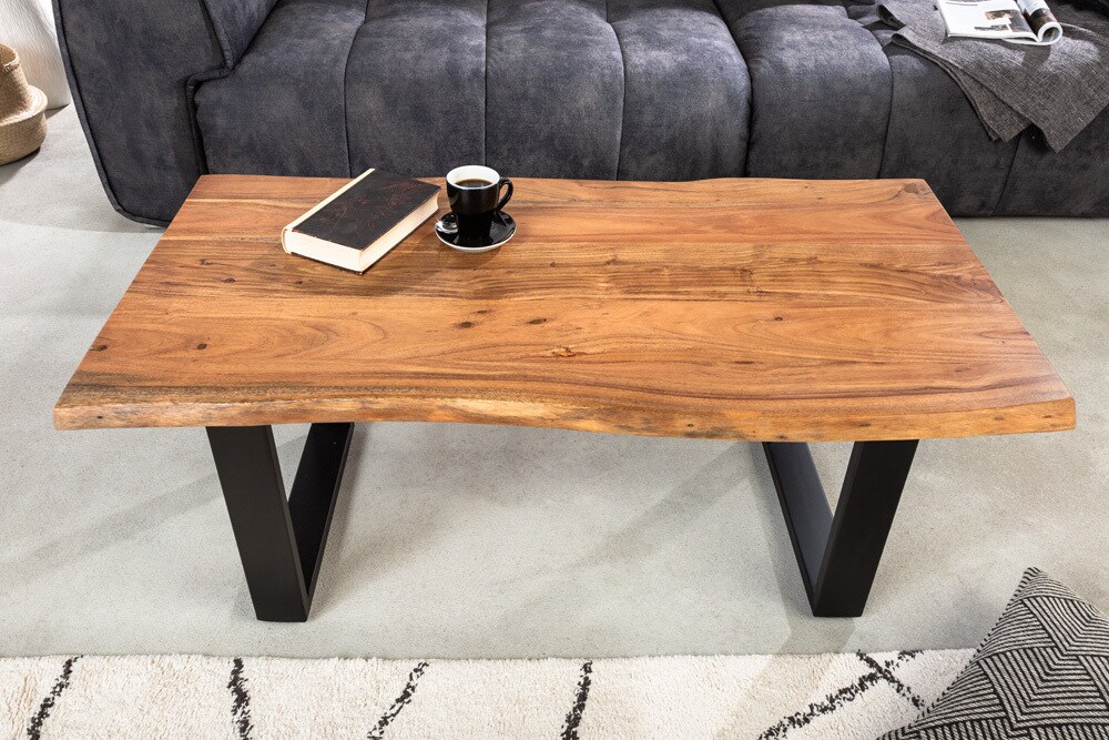 riess-ambiente Couchtisch MAMMUT - 120cm Akazie natur V-Gestell schwarz 2,5cm Tischplatte Massivholz