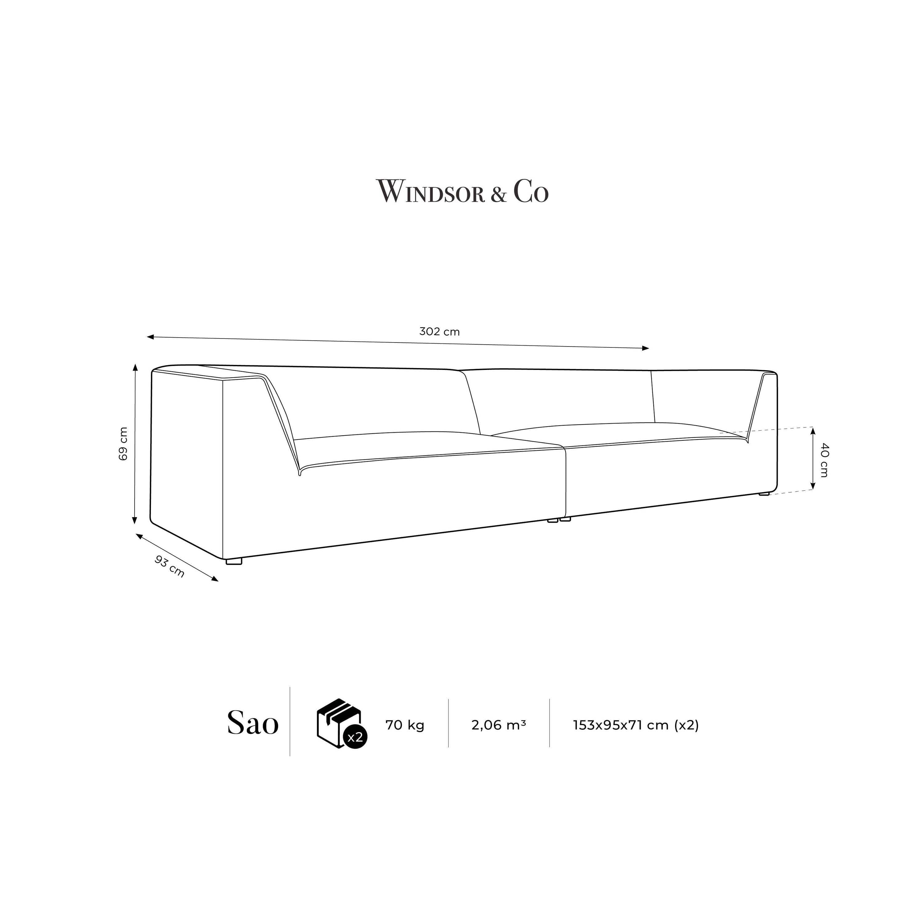 Windsor & Co Sao 4-zitsbank - Ribstof - Zwart