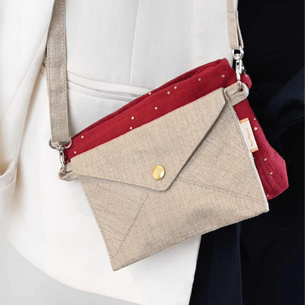 Petite Pochette Enveloppe Lin Doré